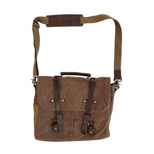 NEWHEY Messenger Bag Men Brown Waxed Canvas Leather Trim Computer Travel School